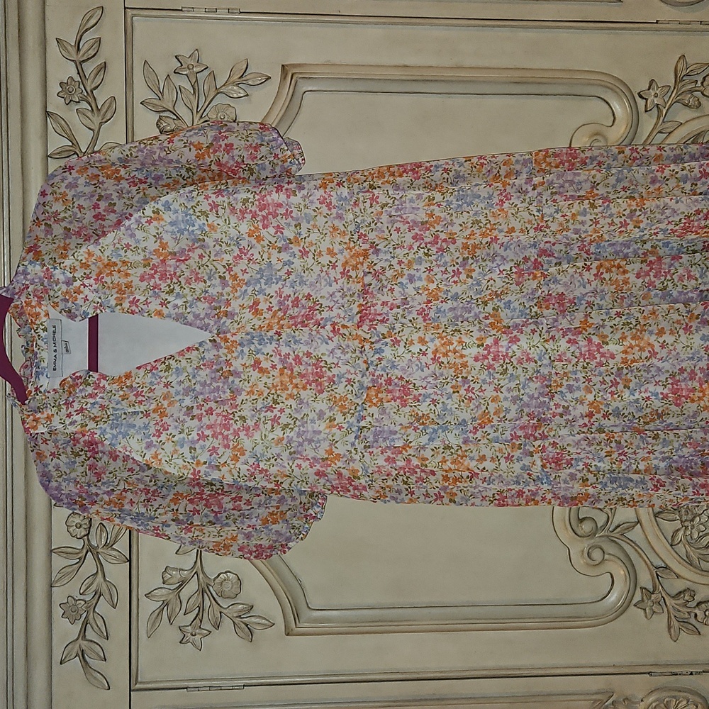 Emma & Michele Floral Dress with Orange and Purple Accents